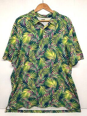 Lands End Hawaiian Polo Shirt Aloha Palm Branches Cotton Blend Men's XL (46-48)
